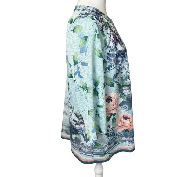 Easywear By Chicos 2 US L Semi Sheer 3/4 Sleeve Open Front Cardigan Floral Fairy - Picture 4 of 10